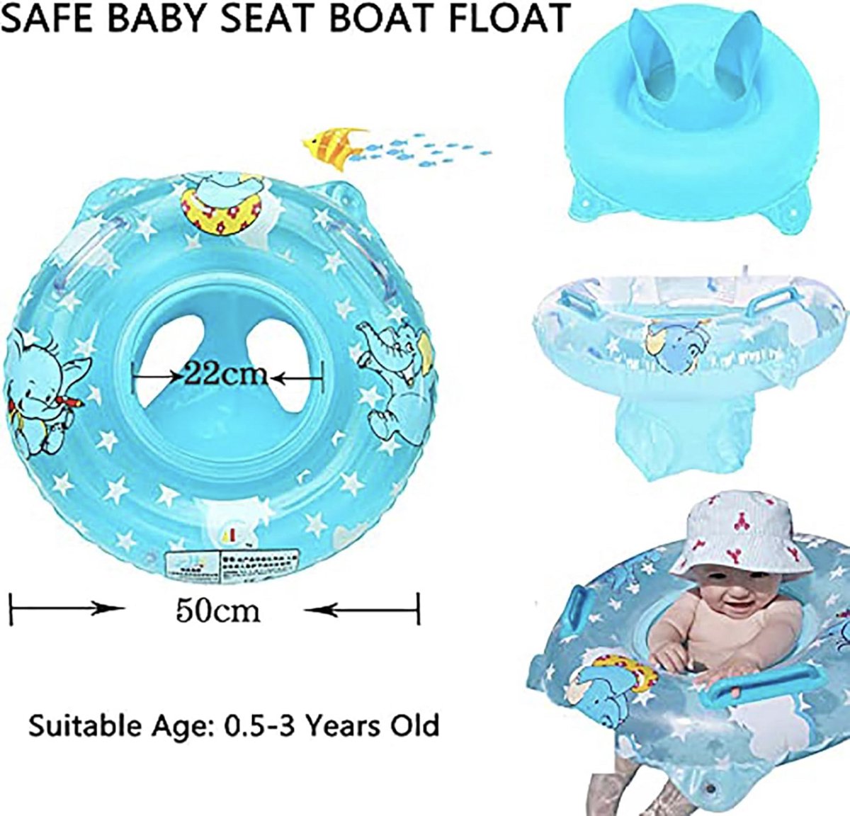 Baby Zwemring met Zitje – Zwemhulp voor Baby’s en Peuters 6 tot 48 Maanden – Opblaasbare Zwemband voor Jongens en Meisjes – Voor Zwembad en Strand – foto 3