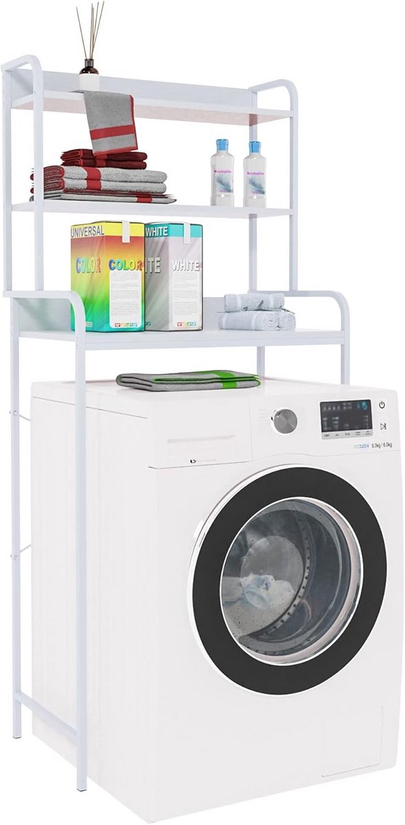 Wasmachinekast Hoog Met Planken - Opbergrek Boven Wasmachine - Wit
