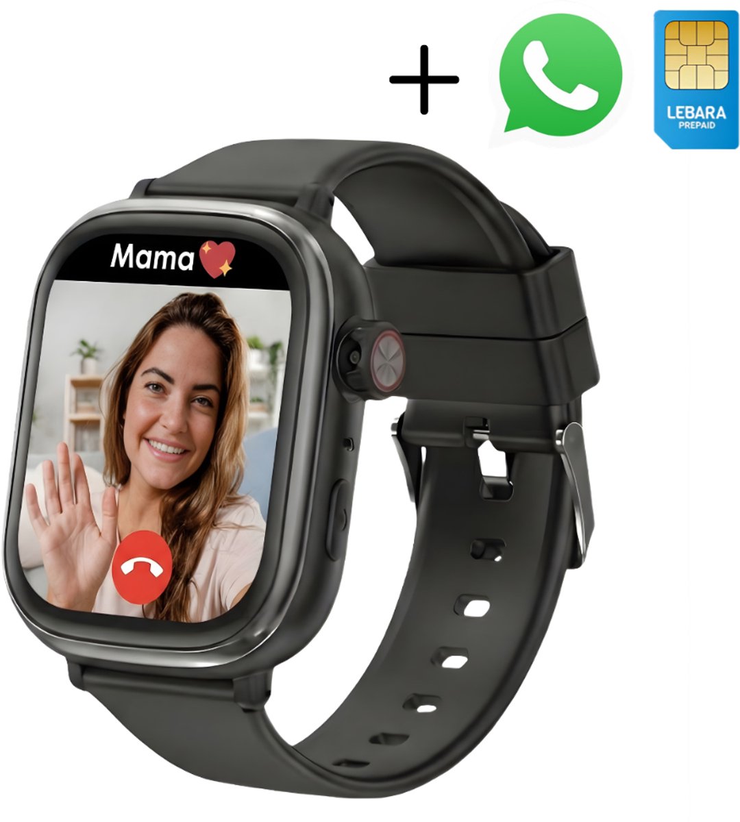Kinder Smartwatch met Simkaart – Smartwatch Tiener - Smartwatch Kinderen met GPS – Horloge kids smartwatch met Whatsapp - Waterdicht IPX7, WiFi & Bluetooth – GPS Kinderhorloge – Zwart