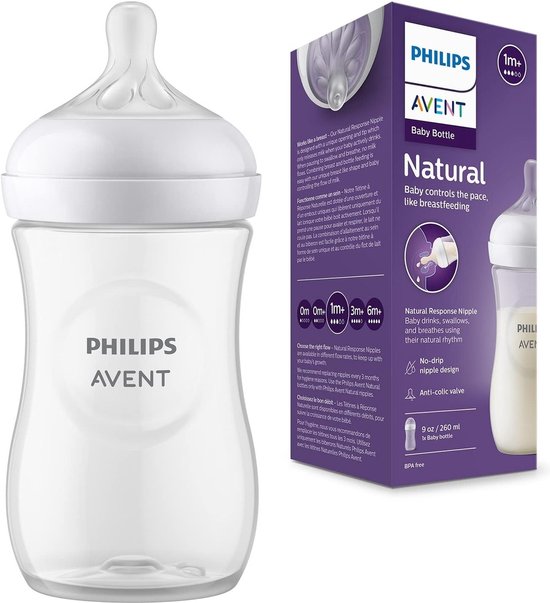 Philips Avent Natural Response babyfles, 260ml, met speen flow 1M+.