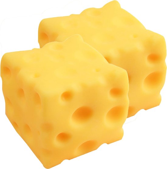 Jouet Squishy en forme de fromage - 2 pièces - Jouet anti-stress - Doux - Fidget Squishy - sûr et non toxique - Non collant - anxiété - forme de fromage réaliste - pour adultes et enfants - jaune