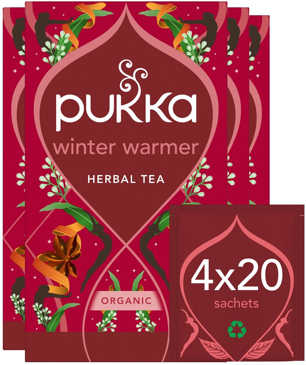 Pukka Tea Winter Warmer Rooibos - 80 Theezakjes - Biologische Kruidenthee - 4 x 20 zakjes - Thee Voordeelverpakking