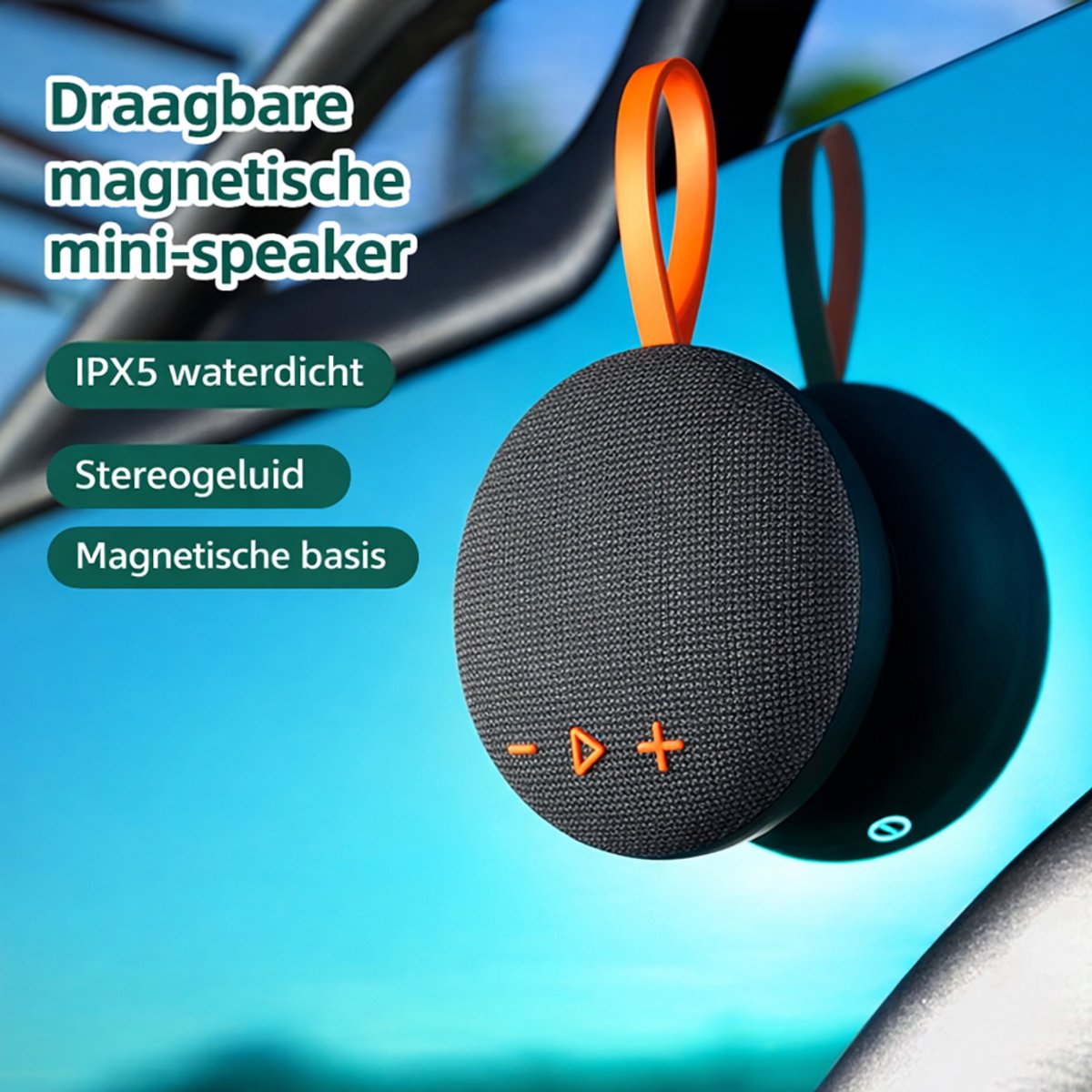 Mini Bluetooth Speaker Draadloos – Portable Waterproof IPX5 Speaker – 6W Stereo Geluid – Bluetooth 5.3 – Magnetische Muziek Box – TF Kaart MP3 – Compacte Speaker voor Smartphone, Laptop en Tablet-Zwart Oranje
