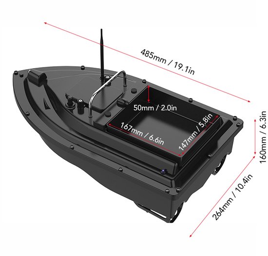 RC Voerboot - 300 m Bereik - 2 kg Laadvermogen - Met Nachtverlichting - Voor Karpervissen — afbeelding 2