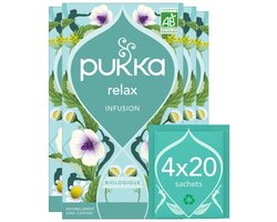 Pukka Tea Relax - 80 Theezakjes - Biologische Kruidenthee - 4 x 20 zakjes - Thee Voordeelverpakking