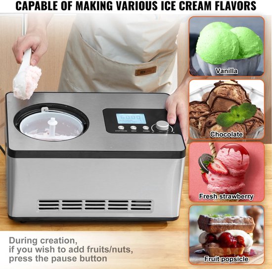 IJsmachine met Compressor - Geen Voorbevriezing - 2 Quart - 180W - LCD Scherm - 3 Modi - IJsmaker - Gelatomachine - Sorbetmaker - Fruityoghurtmachine - Huishoudelijk Gebruik van Merkloos — afbeelding 2