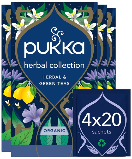 Pukka Tea Herbal Collection - 80 Theezakjes - Biologische Groene Thee & Kruidenthee - 4 x 20 Zakjes - Thee Voordeelverpakking