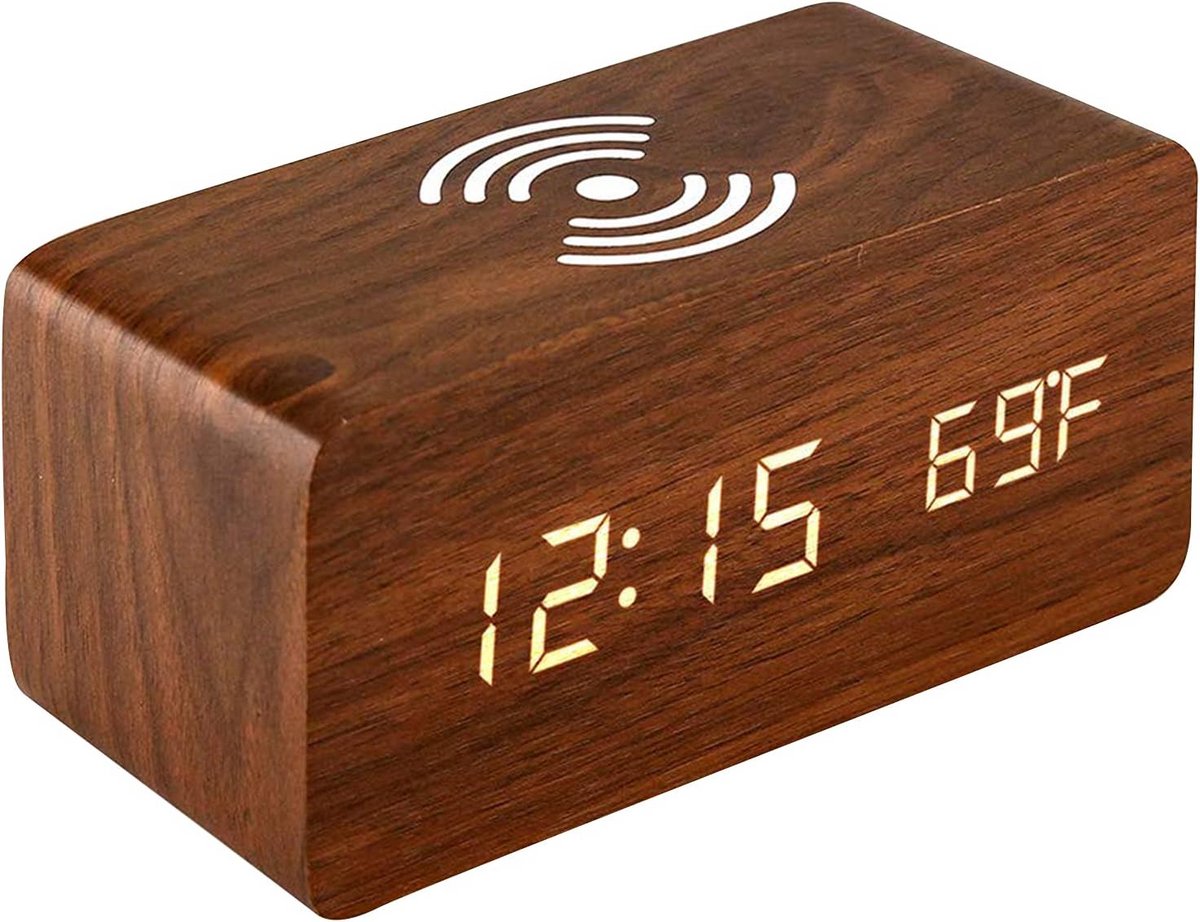 Digitale Wekker met Draadloze Oplader en Temperatuurdisplay