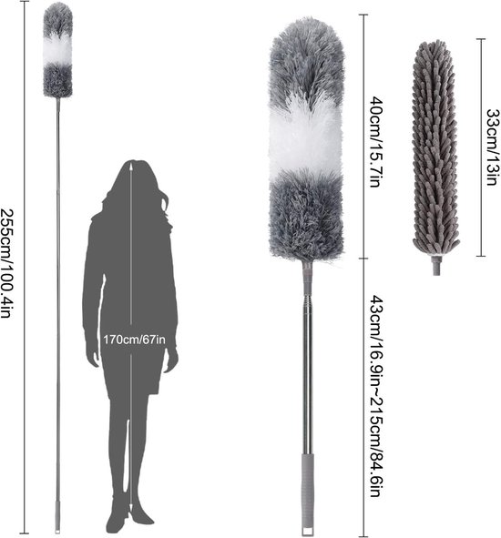 Telescopische Microvezel Plumeau met Lange, Uitschuifbare Steel - Wasbaar — afbeelding 3