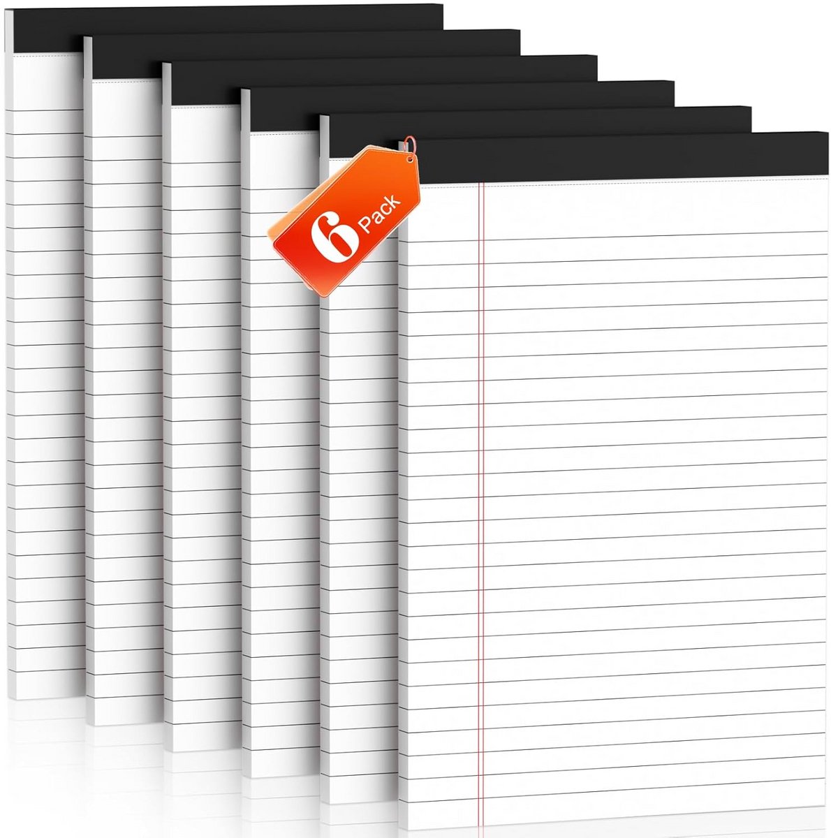 Kleine schrijfblokken 12,7 x 20,3 cm, 6 stuks, gelinieerd, geperforeerd, 80 gsm dik papier