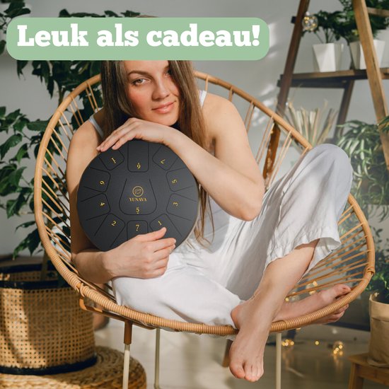 Yunava Handpan - 30 cm ø - Donker Blauw - Steel Tongue Drum - Hand Klankschaal incl. Lesboek & Beschermtas - Hangdrum van Merkloos — afbeelding 2