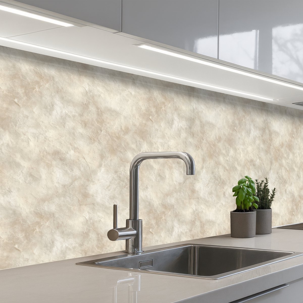 Keuken achterwand 250x80 cm - Spatscherm zelfklevend Beige - Reliëfstructuur - Natuursteen - Muurbeschermer - Spatwand fornuis