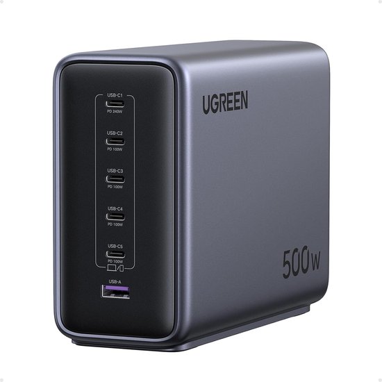 UGREEN Nexode 500W USB C GaN Snellader 6-poorts PD 3.1 Desktop Oplaadstation voor MacBook, iPhone, Galaxy