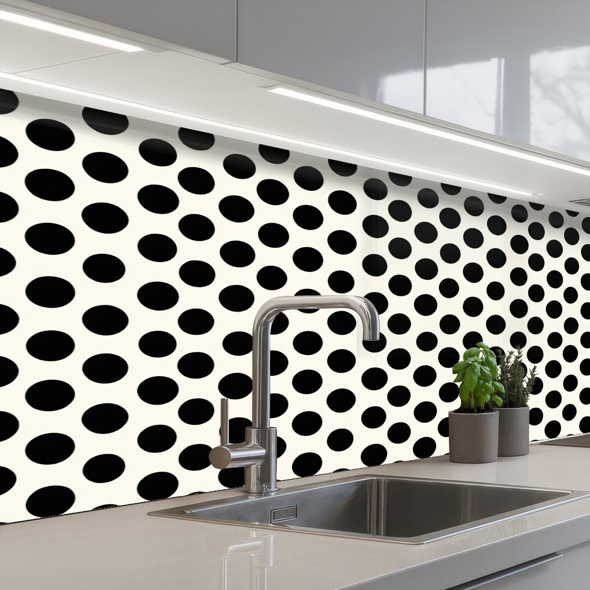 Keuken achterwand 150x60 cm - Spatscherm zelfklevend Klassiek - Stippen - Zwart - Muurbeschermer - Spatwand fornuis