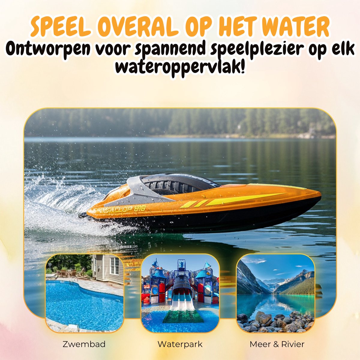 Pumpify Bestuurbare Boot – Waterspeelgoed – Met LED Verlichting – RC Boot – Snelheid Tot 15 km/h – 60m Bereik – Speelgoed Boot – Speedboot – Afstandsbestuurbare Boot - Speelgoed – 5 jaar – 6 jaar – 7 jaar – 8 jaar – 9 jaar – 10 jaar – Oranje — afbeelding 3