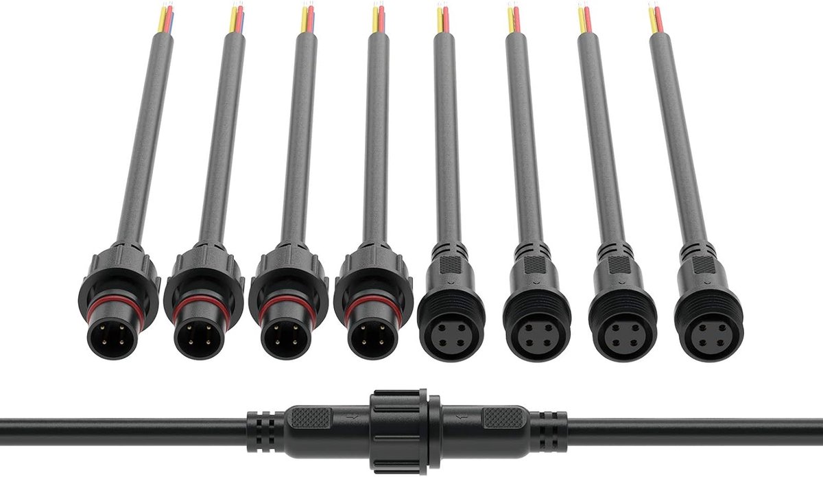 Waterdichte Stekkers - Verbindingsstukken - LED Verlichting - IP65 Waterdicht - 4 Pin 22mm - Zwart