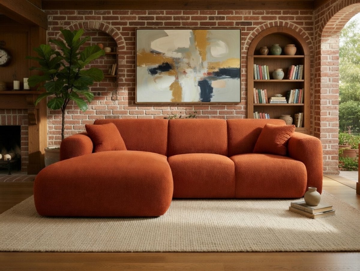 Hoekbank L-vorm Nolio – Luxe Chenille Stof met 3D-effect – 4-zits – 260x170 cm – Terracotta – Bellavero