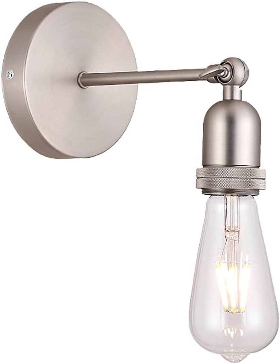 Industriële Wandlamp Fitting Verstelbaar Satijn Nikkel E27 Wandmontage Verlichting