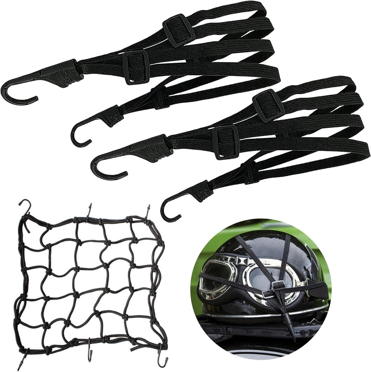 2x Elastische Fiets Spanbanden met Bagagenet - Sterke Bagagebanden voor Fiets en Motor
