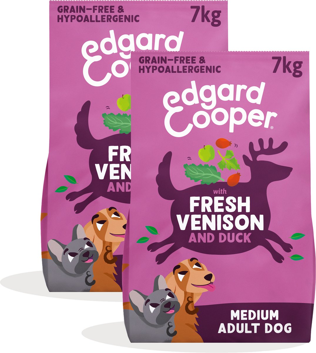 Edgard & Cooper Edgard & Cooper 2x Graanvrij Hondenvoer Droog, (Hert & Eend 7kg), Natuurlijke Brokken Droogvoer voor Volwassen Honden, Vers Vlees, Hoog Eiwitgehalte, Glutenvrij, Non-GMO