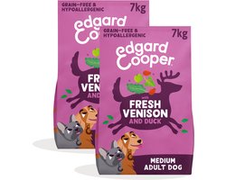 Edgard & Cooper 2x Graanvrij Hondenvoer Droog, (Hert & Eend 7kg), Natuurlijke Brokken Droogvoer voor Volwassen Honden, Vers Vlees, Hoog Eiwitgehalte, Glutenvrij, Non-GMO