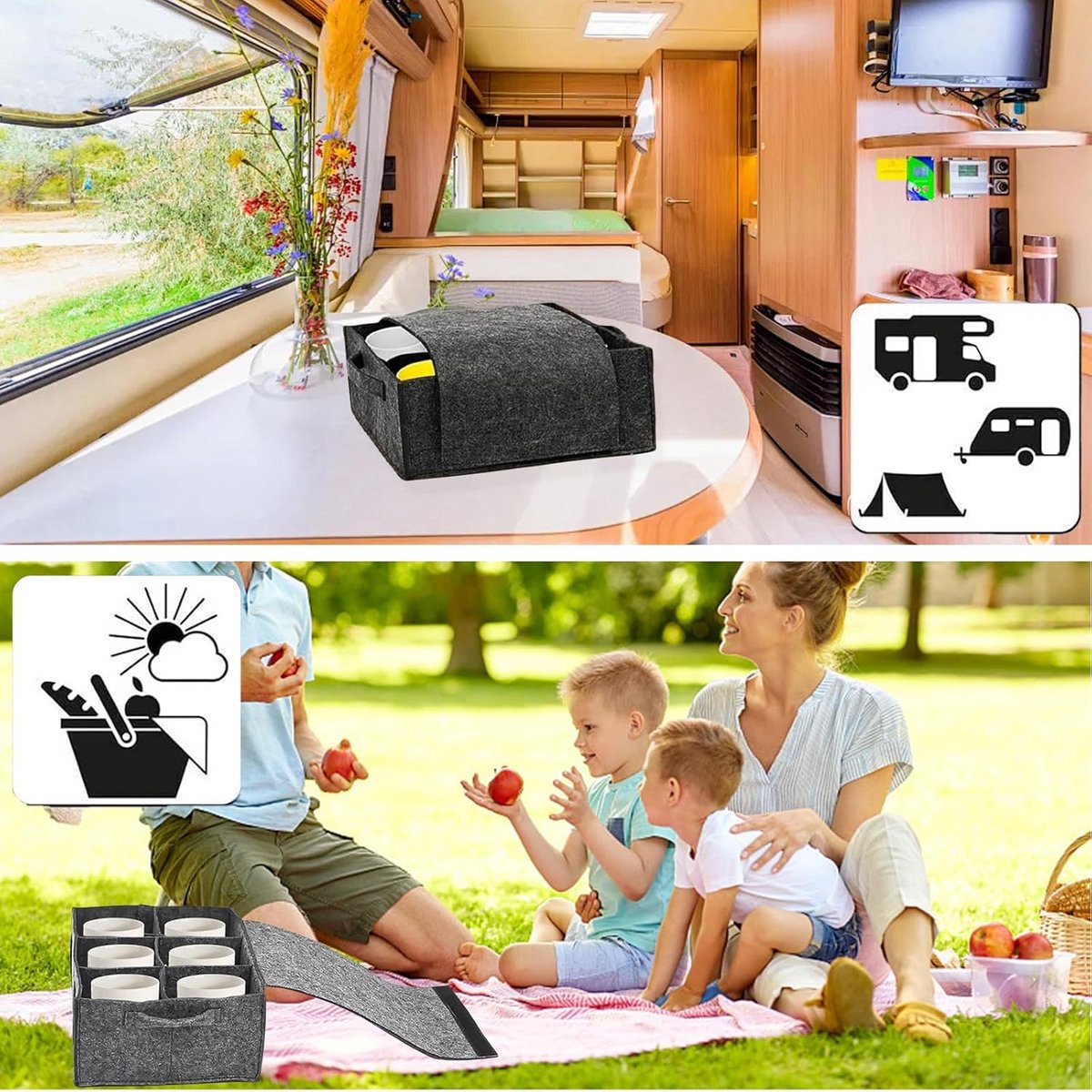 Vilten Organizer voor Borden en Kopjes - Ideaal voor Caravan en Camping Opruiming