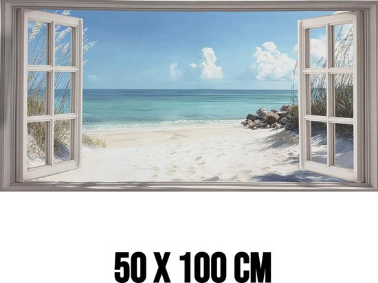 Peinture sur toile d'une plage avec portes ouvrantes, 50x100 cm.