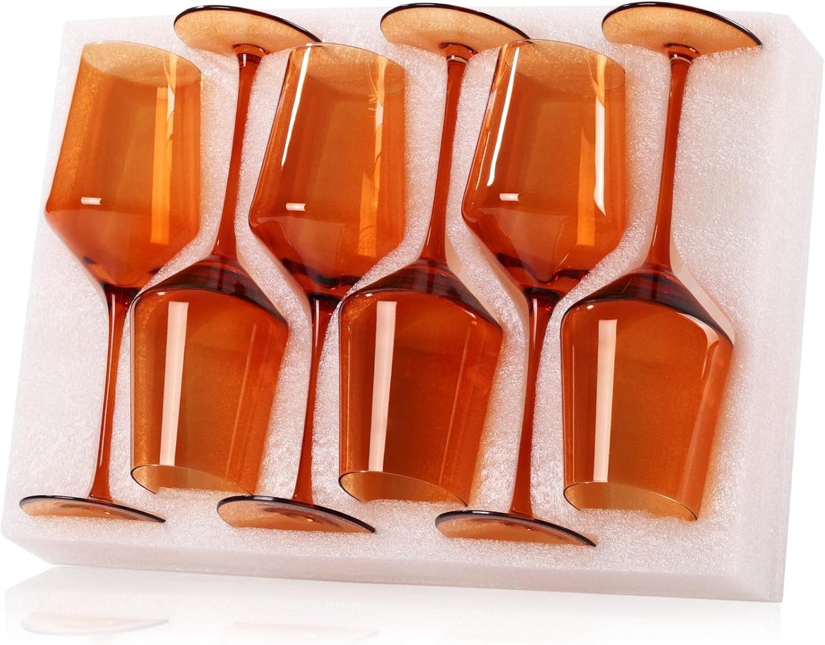 Set van 6 Oranje Wijnglazen - Handgeblazen Gekleurd Glas - 425 ml