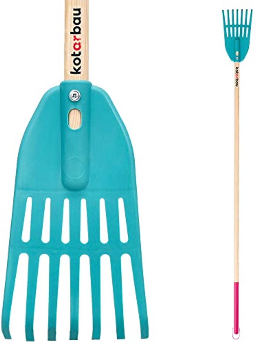 KOTARBAU® Bladhark, Tuinhark Van Kunststof, 13,5 cm, Turquoise, 7 Tanden, Houten Steel, Gazonhark, Stevige Hark, Lichtgewicht, Ergonomisch