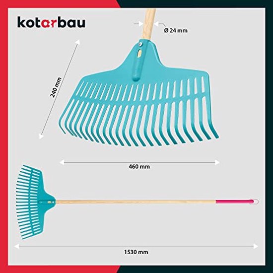 KOTARBAU® Bladhark, Tuinhark Van Kunststof, 46 cm, Turquoise, 23 Tanden, Houten Steel, Gazonhark, Stevige Hark, Lichtgewicht, Ergonomisch van Merkloos	 — afbeelding 3