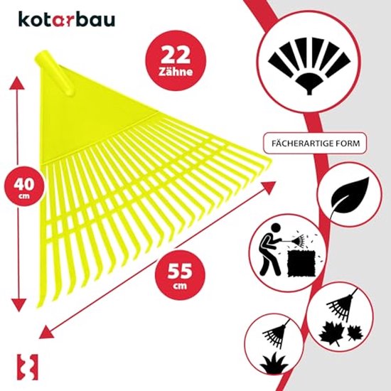 KOTARBAU® Bladhark, Tuinhark van Kunststof, 55 cm, Kersen, zonder Steel, Gazonhark, Waaierbezem, Lichtgewicht Hark, Stevige Hark van Merkloos	 — afbeelding 4