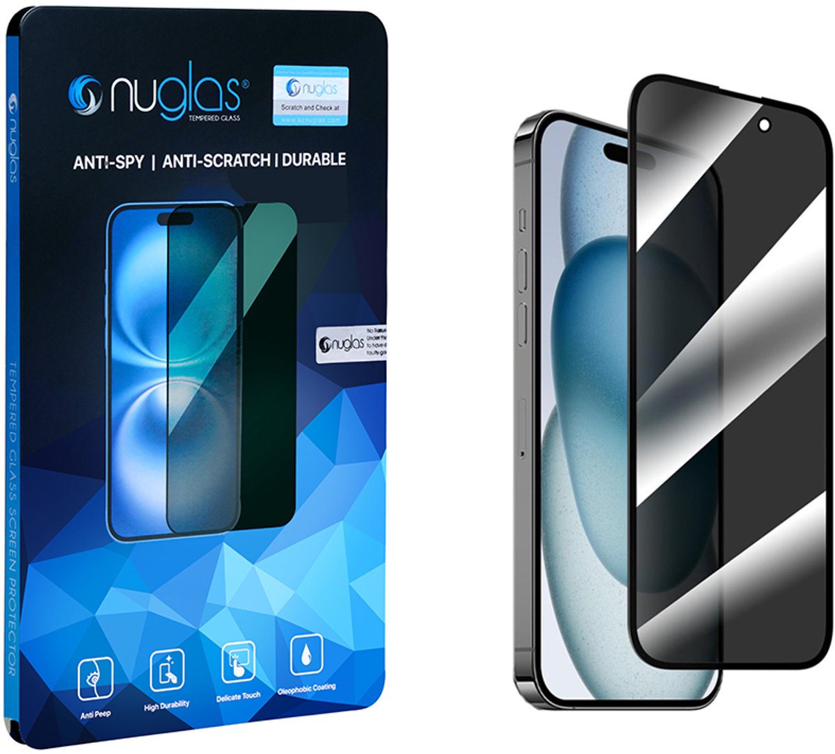 Nuglas Premium Privacy Screenprotector Voor iPhone 16 Pro - Tempered Privacy Glass 5D