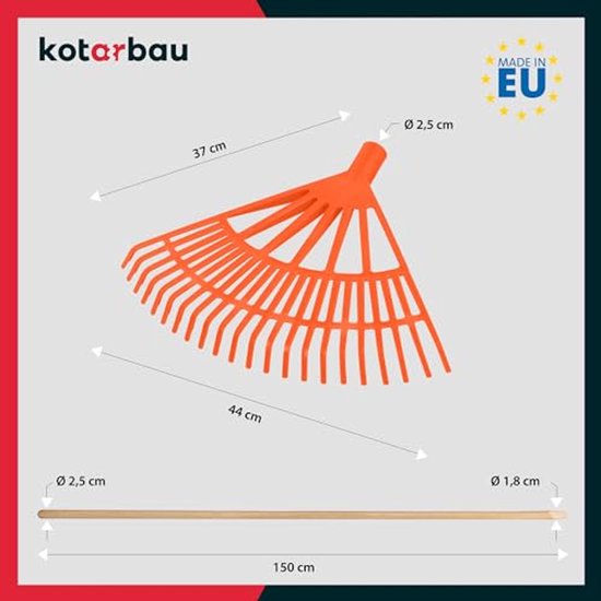 KOTARBAU® Bladhark, Tuinhark van Kunststof, 44 cm, Oranje, met Steel, Gazonhark, Waaierbezem, Lichtgewicht Hark, Stevige Hark van Merkloos	 — afbeelding 3