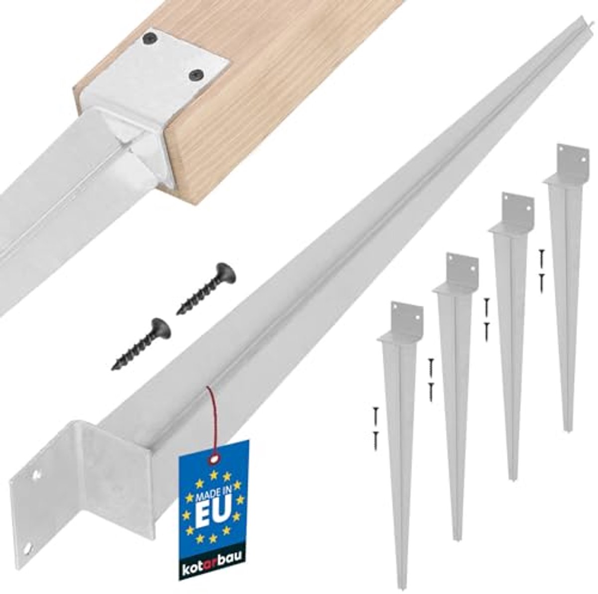 KOTARBAU® 4 Stuks Paalhouder, Paalvoet, Verzinkt Staal, 500 mm, Zilver, 50 x 60 mm, Paalhouders voor Schutting, Puntpaalhouder, Paalhouder om in de Grond te Slaan