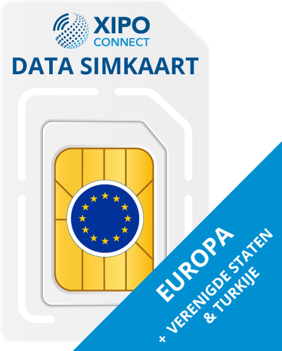 XIPO CONNECT - Data Simkaart - 25GB - Europa, VS en Turkije - Snel 4G & 5G - Prepaid - Data is 365 dagen geldig