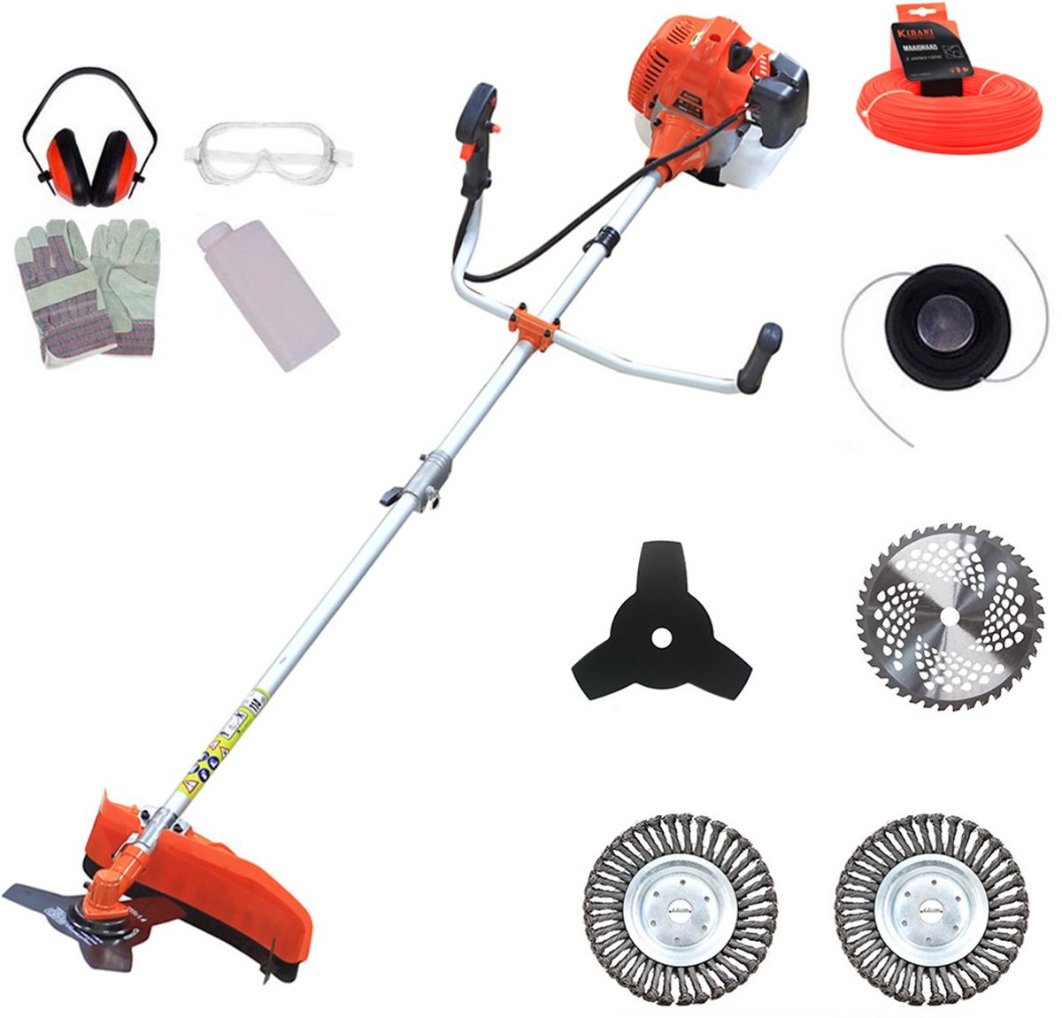 Bol.com Kibani Kantenmaaier 4-in-1 – Bosmaaier Benzine - 52 cc / 1.9 pk 2-takt Motor – Incl. 2 Onkruidborstels, Maaidraad, Zaagb... aanbieding