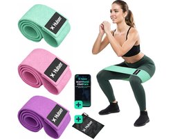 Hulser Resistance band set 3-delig - 8 tot 32 kg - 38 cm - Met digitale startgids - Roze - Weerstandsband - Fitness booty band - Stretch elastiek - Bands - Mini Power band weerstandselastiek - Oefenband