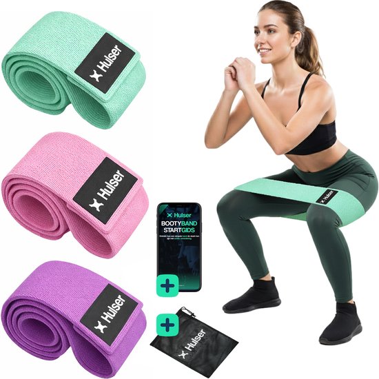 Hulser Resistance band set 3-delig - 8 tot 32 kg - 38 cm - Met digitale startgids - Roze - Weerstandsband - Fitness booty band - Stretch elastiek - Bands - Mini Power band weerstandselastiek - Oefenband