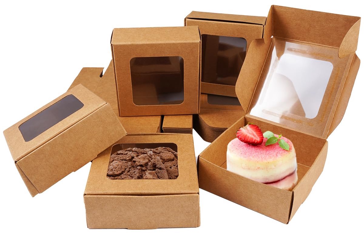 Allecto plus - Kraftpapieren Geschenkdozen 7,5x7,5x3 cm 36 Stuks - Bruine Geschenkdoos voor Koekjes, Cupcakes, Taart.