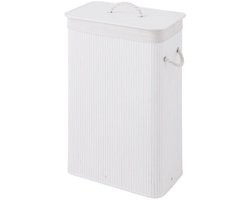 Sealskin Bamboo – Bamboe Wasmand met Deksel - Wasbare katoenen waszak - Handvatten - 56 Liter – afmetingen 60 x 40 x 23,5 cm - Wit