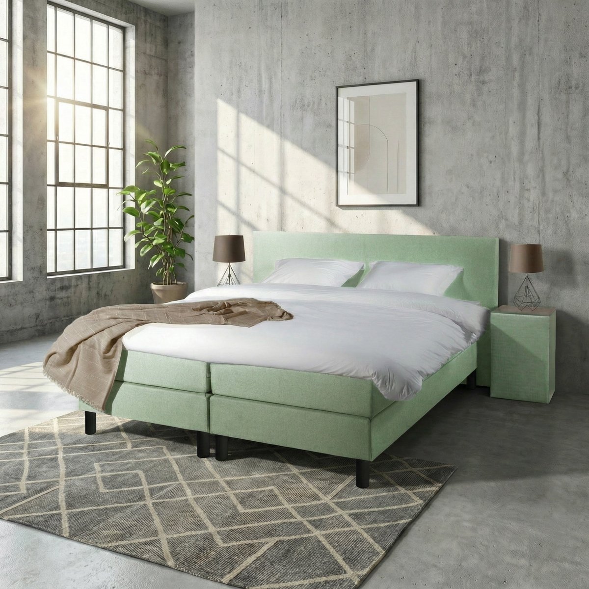 Mörgenn Boxspring Comforta - Pocketvering - Groen - 200x200 cm - Inclusief Dekbed en Kussens