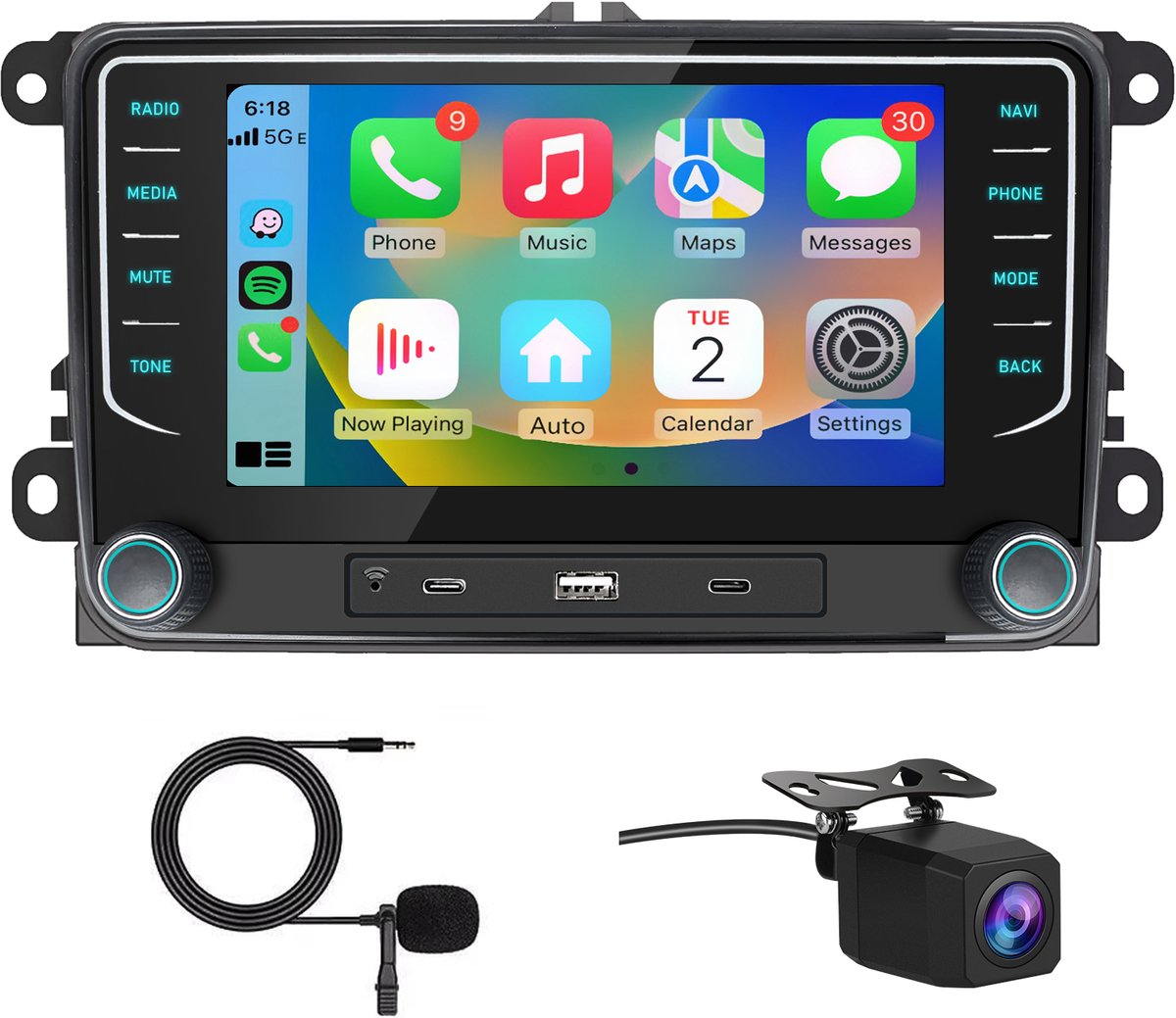 Junsun Autoradio - Geschikt voor Volkswagen & Skoda & Seat - Android 15 - Draadloos Carplay & Android Auto - 2+64GB - 7 Inch HD Touchscreen - Bluetooth, USB, Wifi & MP5 - Navigatiesysteem - Achteruitrijcamera & Microfoon & RDS & Quad-core processor
