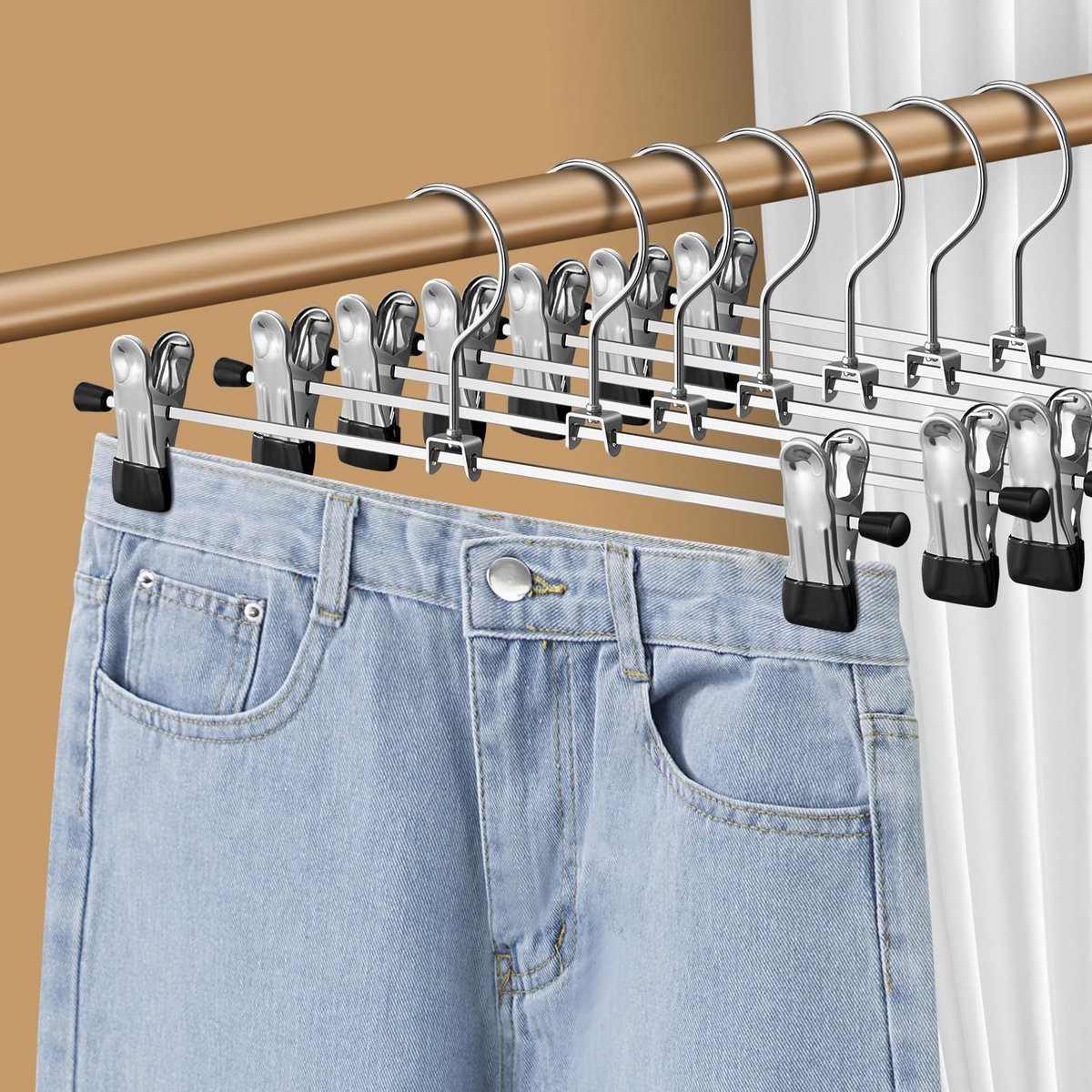 Verstelbare Hangers met Klemmen voor Broeken en Rokken (Set van 12, Zwart)