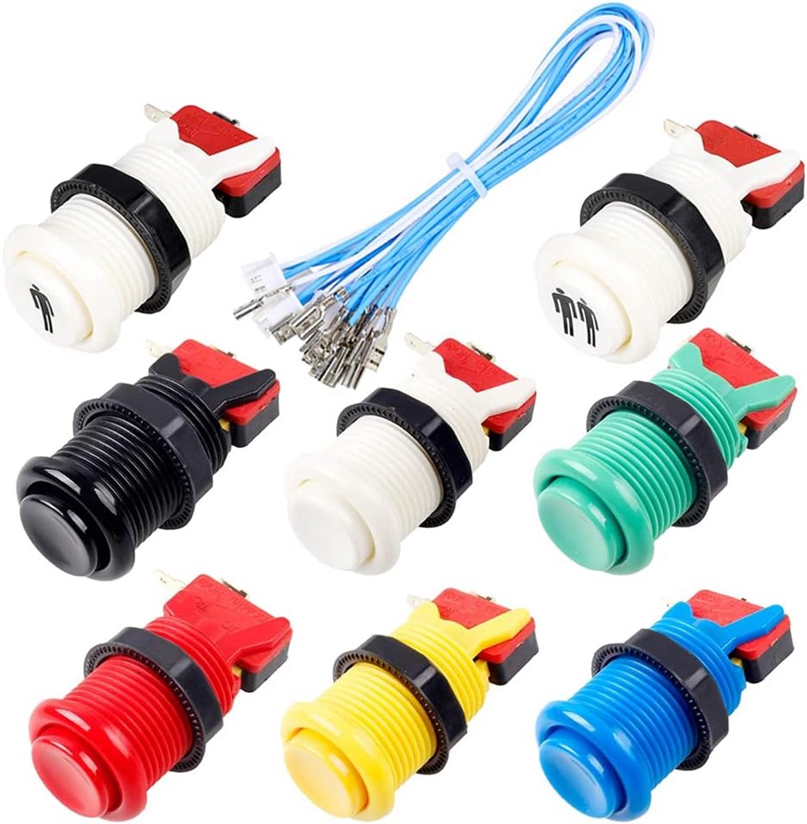8 Stuks Arcade Knoppen 30mm Type Happ Lichtgekleurd met Kabels voor Gaming Consoles