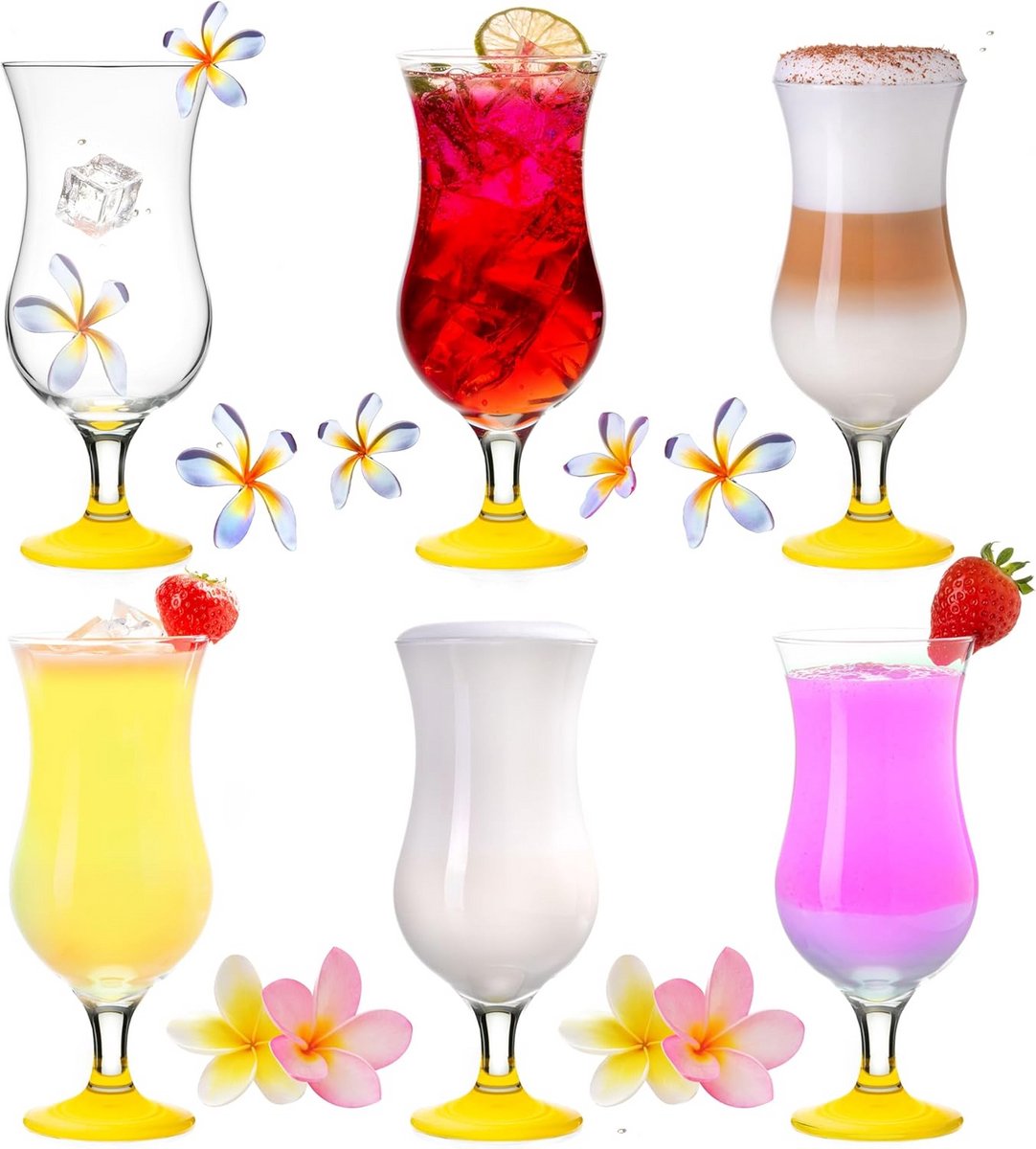 Set van 6 Grote Drinkglazen 400ml - Gele Cocktailglazen voor Longdrinks en Milkshakes