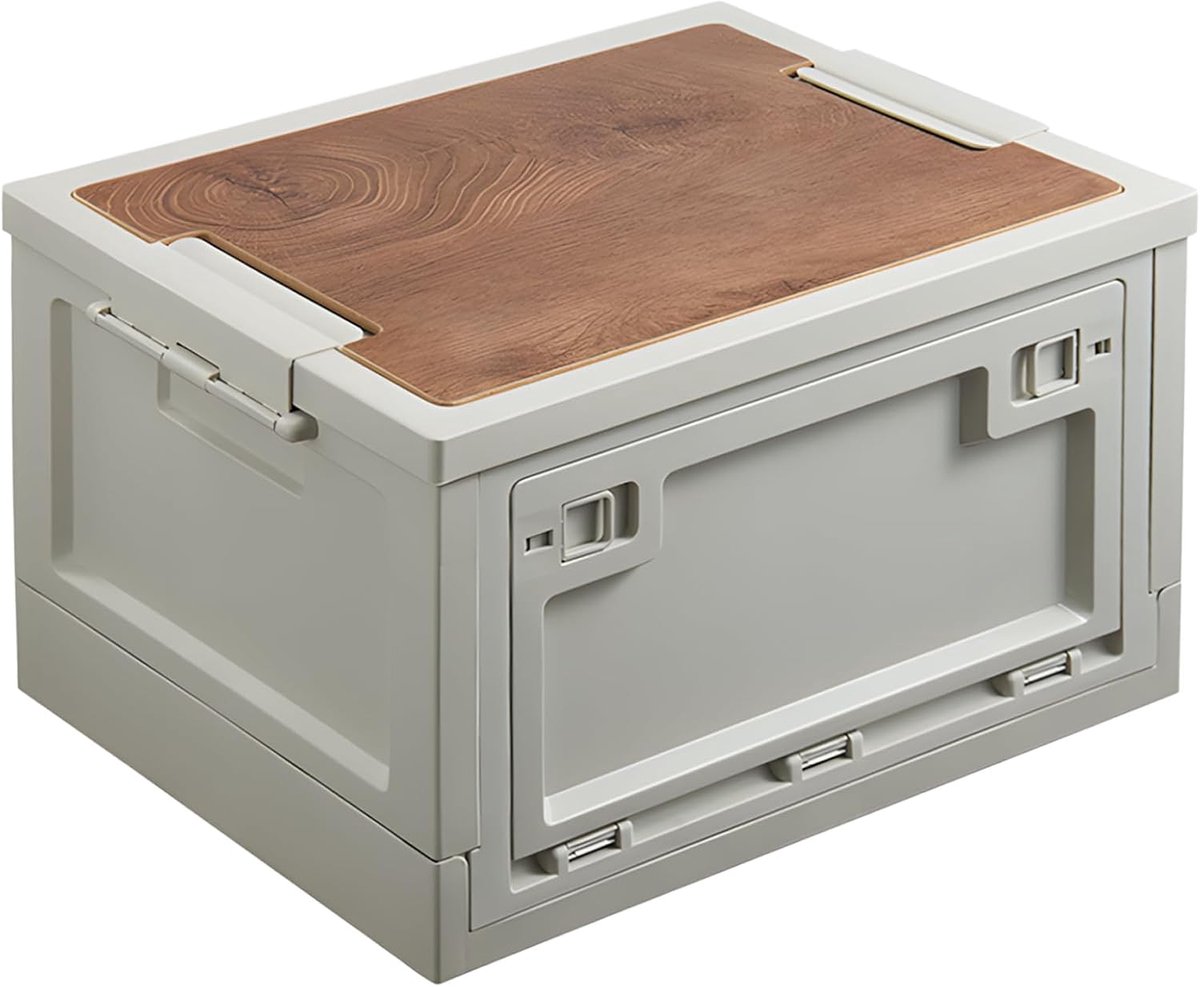 Opvouwbare Opbergbox met Houten Deksel - 30L - Ideaal voor Camping en Auto