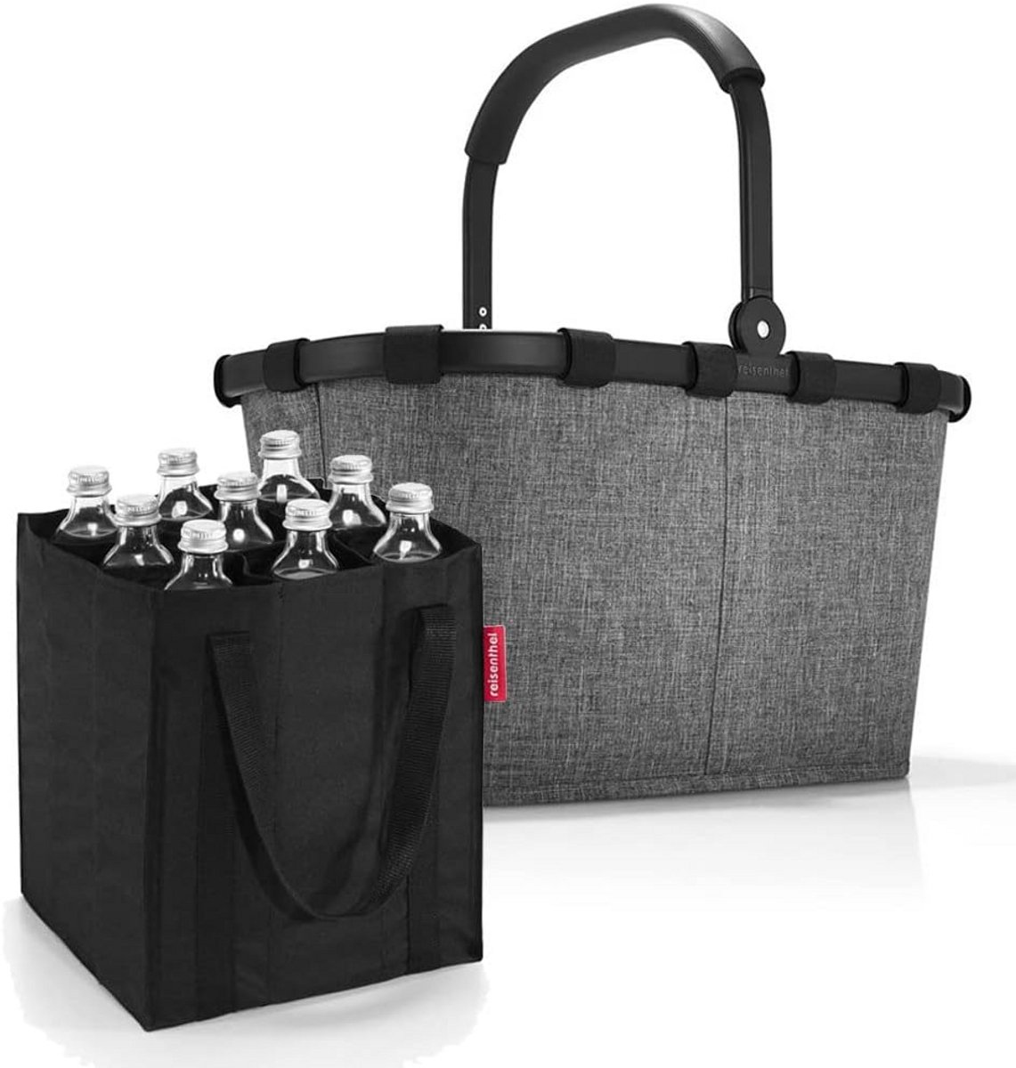Boodschappentas Set met Flessenhouder - Inklapbare Winkelmand met Stevig Frame