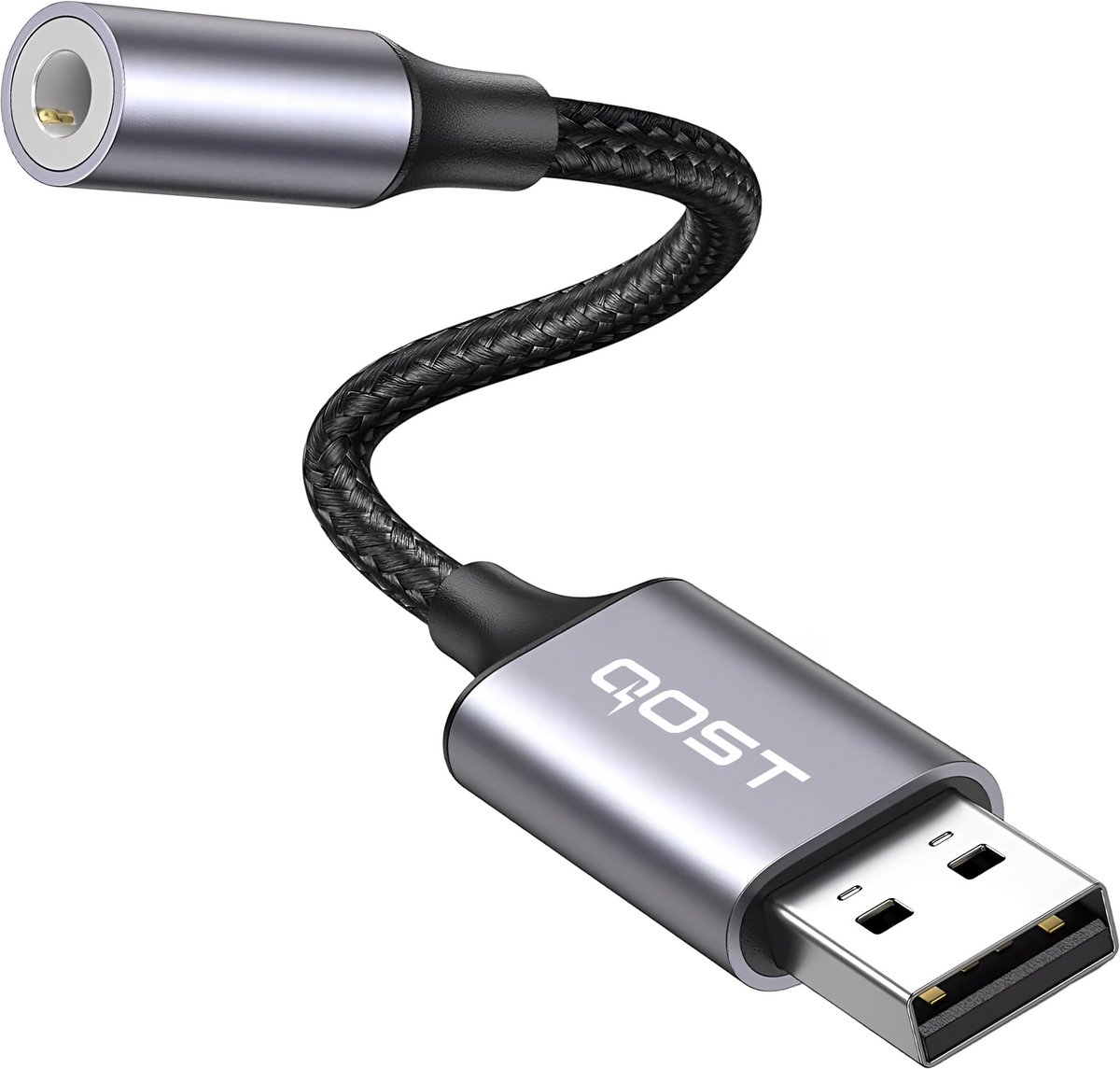 Qost - USB-A 3.0 naar 3.5mm Jack Audio Adapter - External Sound Card - USB (3D) Geluidskaart - Spacegrey - USB 5.1