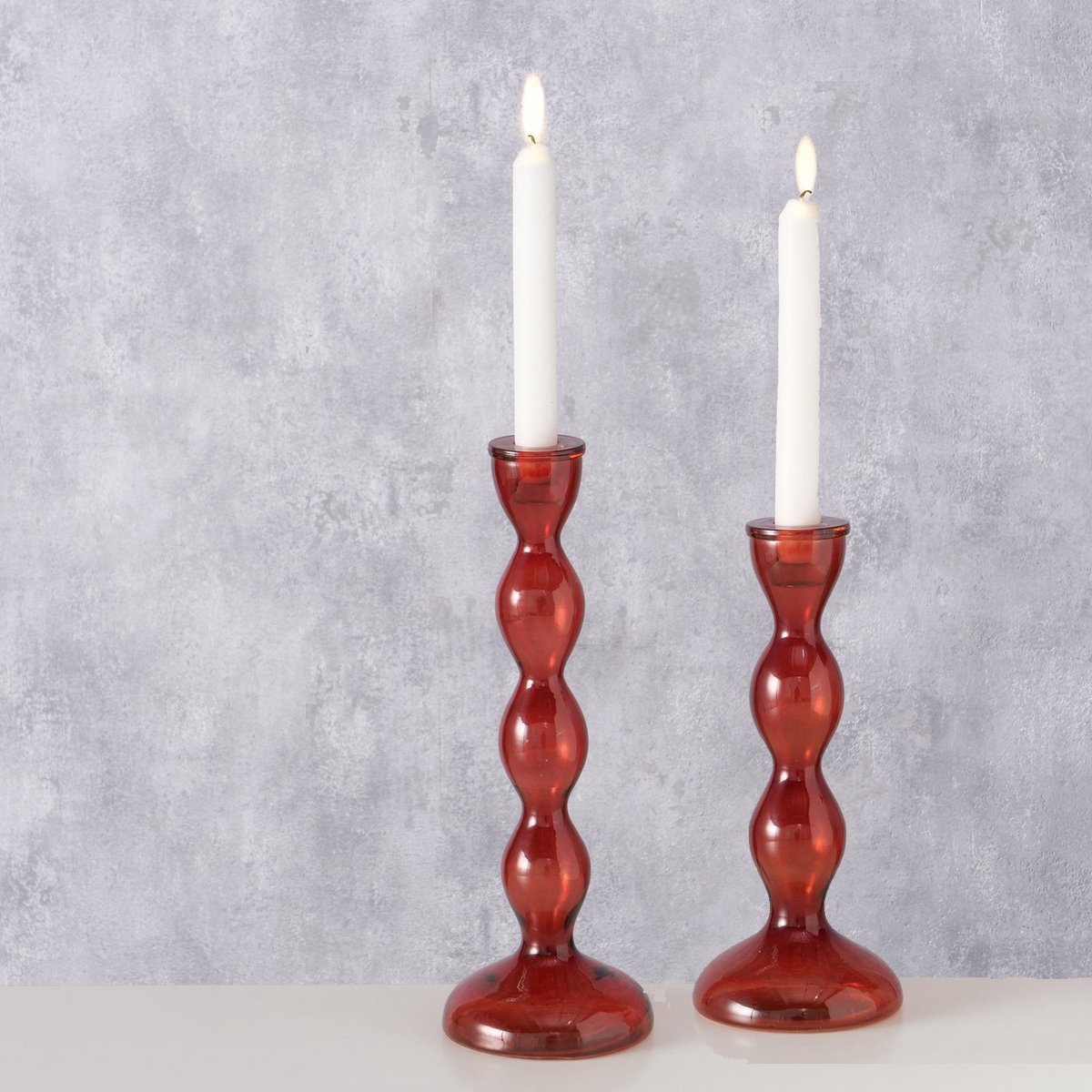 Set van 2 kandelaars VARAS glas oranjebruin