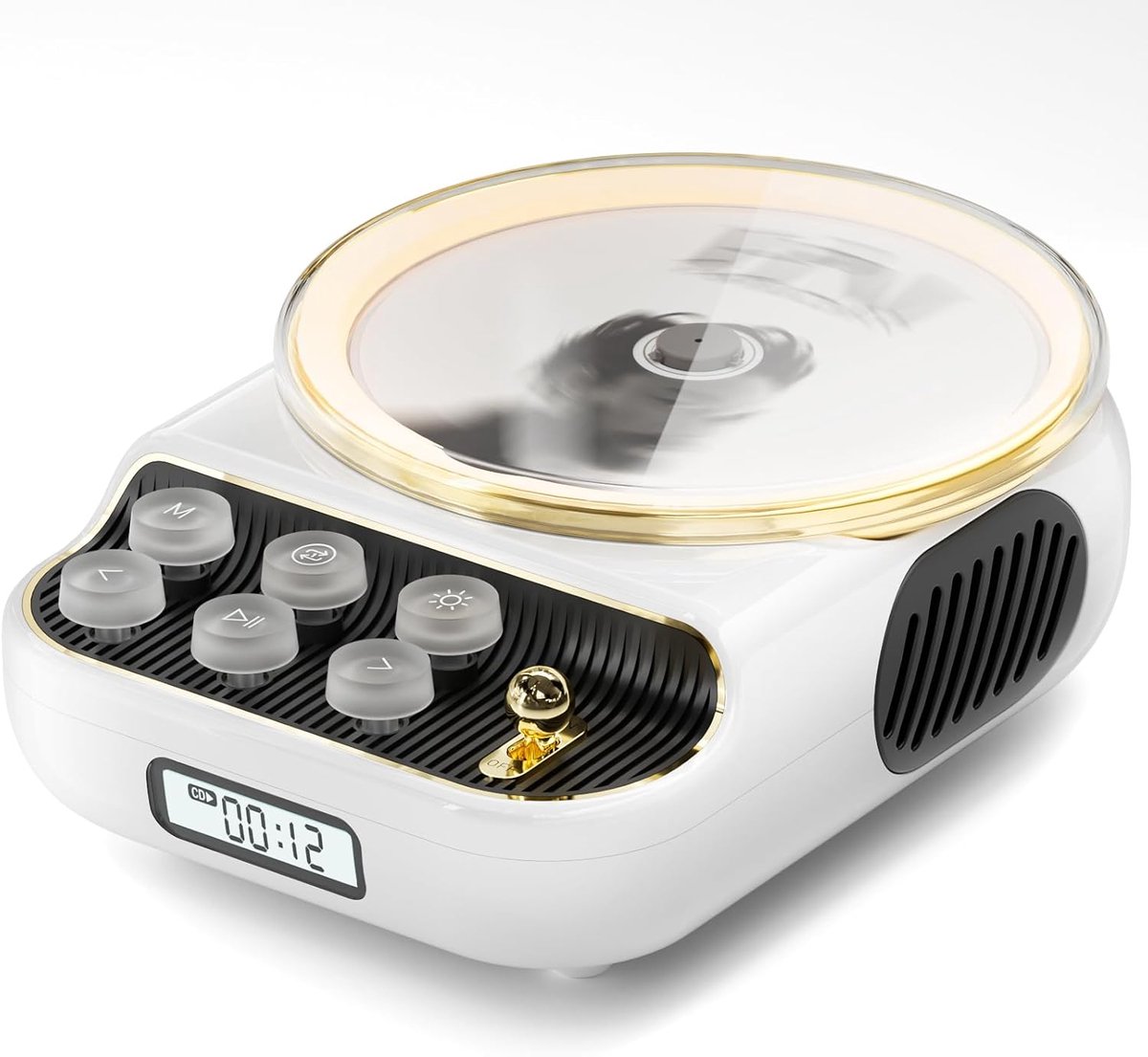 Retro CD-speler 6-in-1 – Bluetooth, FM-radio, Nachtlampje, LCD, 4000mAh, USB/AUX/Type-C, Vintage Design voor Thuis (Wit)
